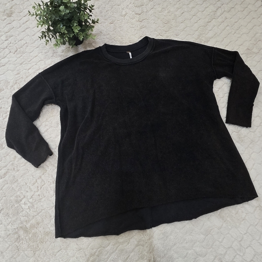 Free People Reversible Brown Fleece and Black Oversized Sweatshirt, Size XS